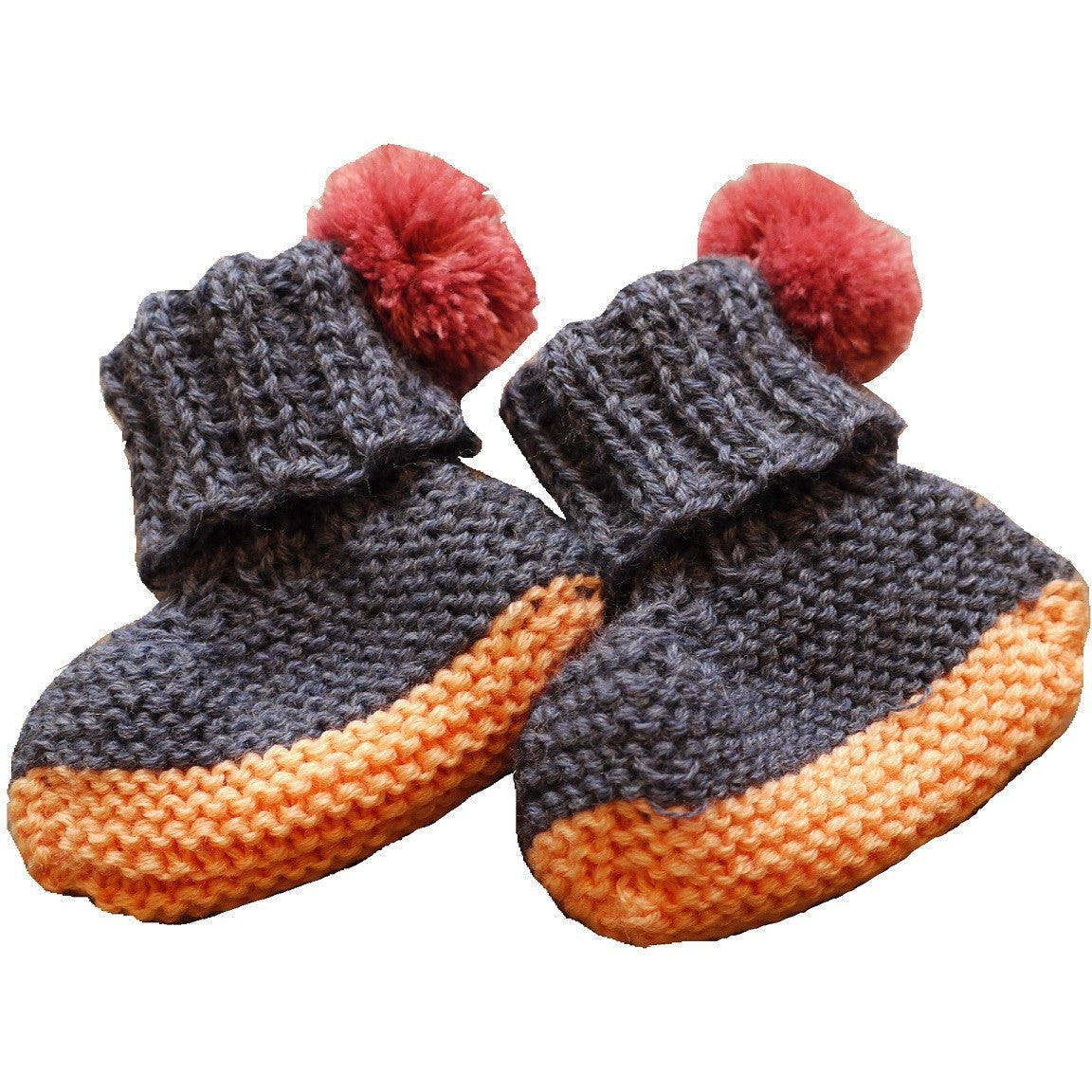 Hest Kollektive Primitiv Hand Knit Pom Pom Booties (Exclusive Dark Blue & Peach) | BubbleChops LLC