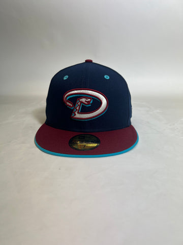 Arizona Diamondbacks 1998 Inaugural Season New Era 59FIFTY Fitted Hat (Glow in The Dark Songbird Blue Walnut Pinot Red Under BRIM) 7 1/8