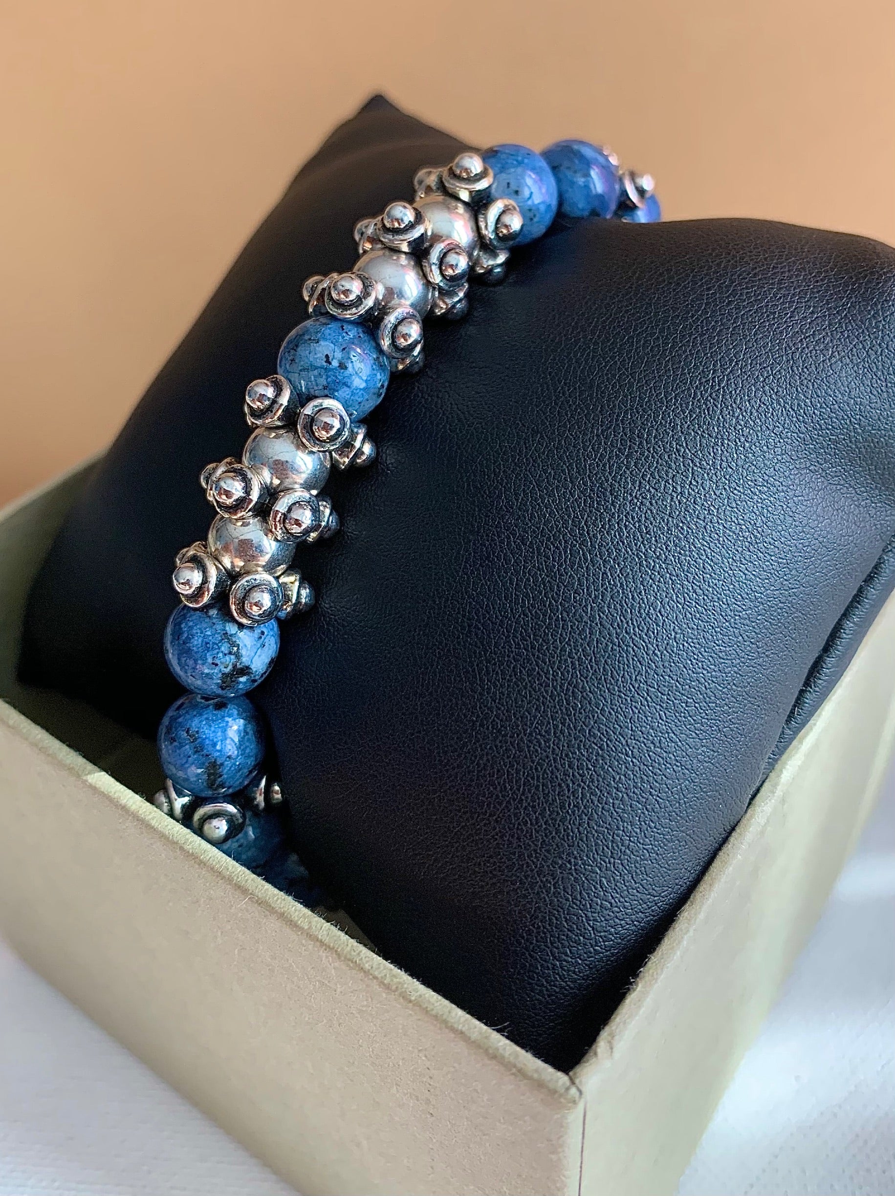 Men鈥檚 Lapis Stone and Metal Bracelet