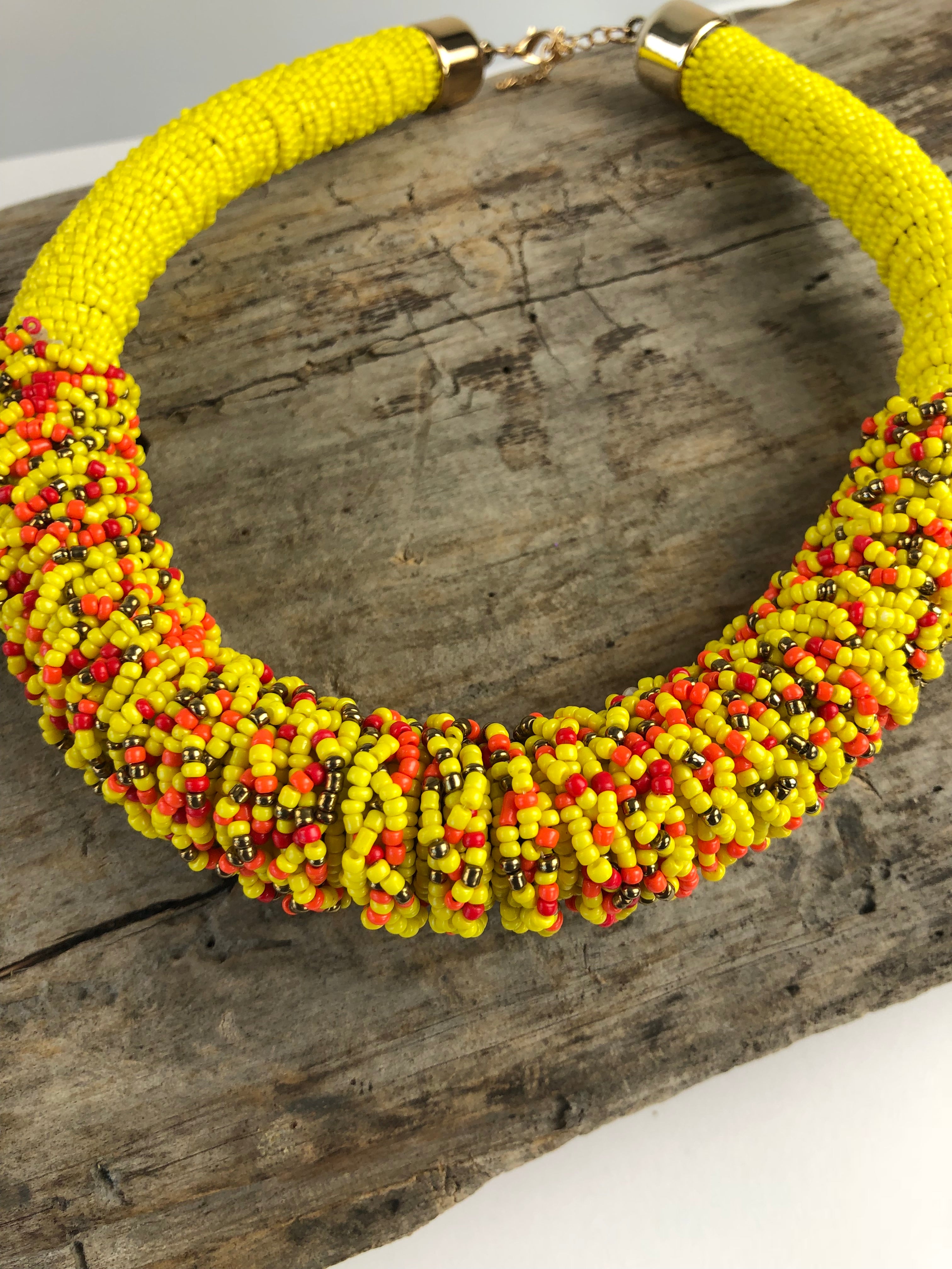 Yellow Beaded Collar Necklace