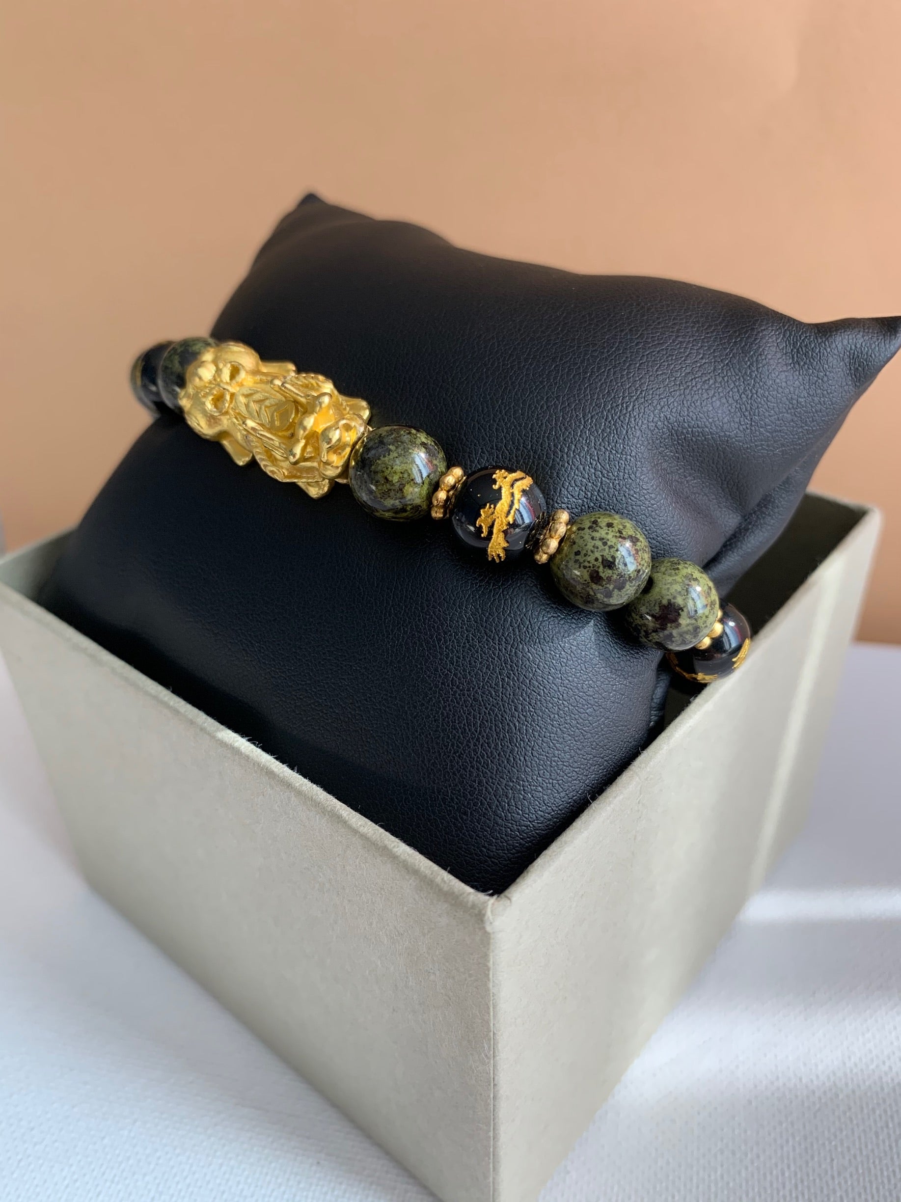 Green Jasper and Dragon Bracelet