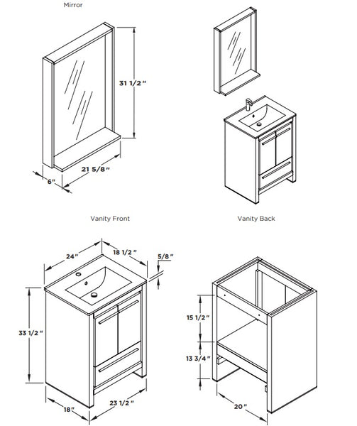 Fresca Allier 24" Bathroom Vanity Technical Drawing