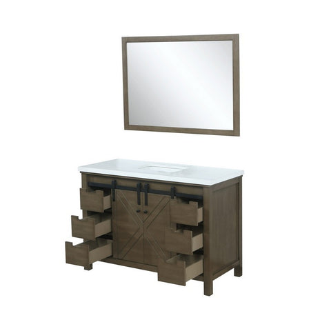 Image of Marsyas 48" Rustic Brown Single Vanity, White Quartz Top and 44" Mirror | LM342248SKCSM44