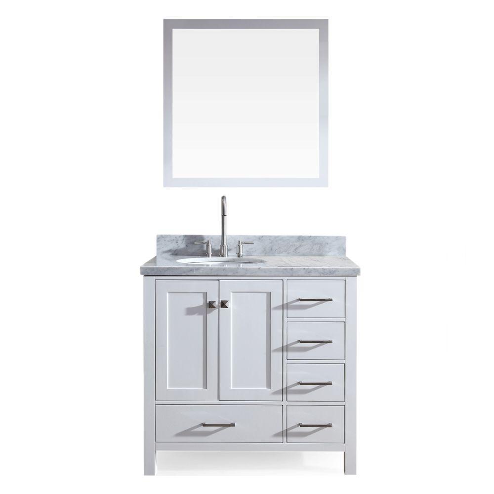 Ariel Cambridge 37" Single Sink Vanity Set w/ Left Offset Sink in White