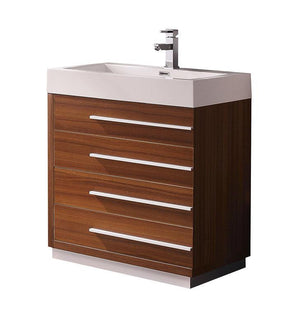 Fresca Livello 30" Teak Modern Bathroom Cabinet w/ Integrated Sink FCB8030TK-I