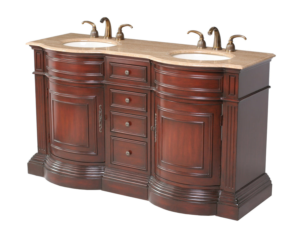 Stufurhome 62 inch Catherine Double Sink Vanity with Travertine Marble ...