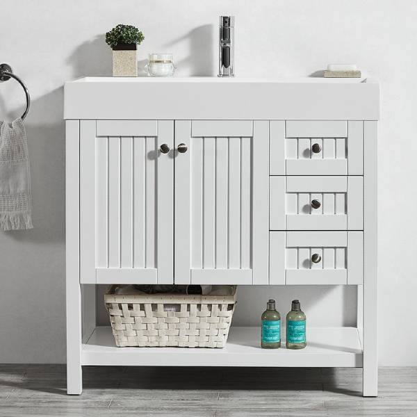 Vinnova Pavia 36” Contemporary White Single Vanity with Acrylic under ...