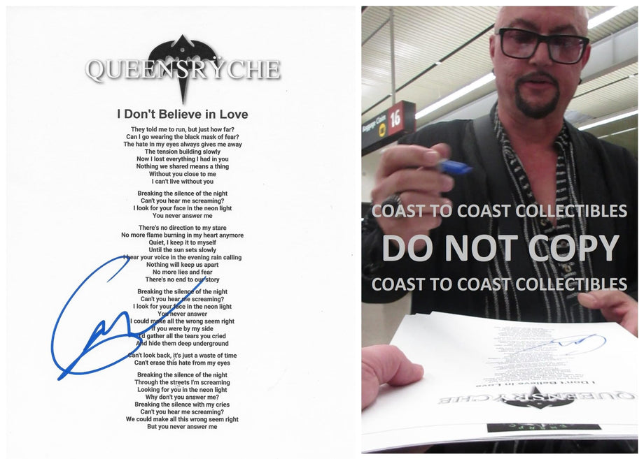 Geoff Tate signed Queesryche Jet City Woman Lyrics sheet COA proof