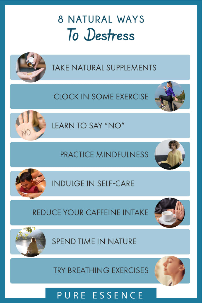 8 Natural ways to destress infographic