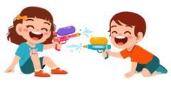 Illustration of 2 kids playing with squirt guns