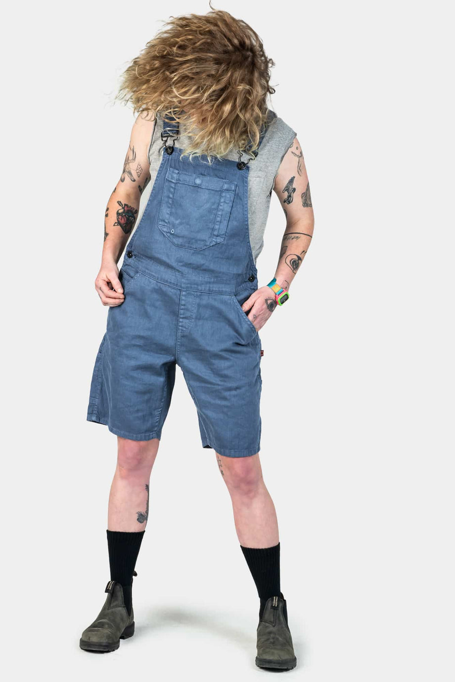 Hemp Utility Shortalls Dovetail Blue