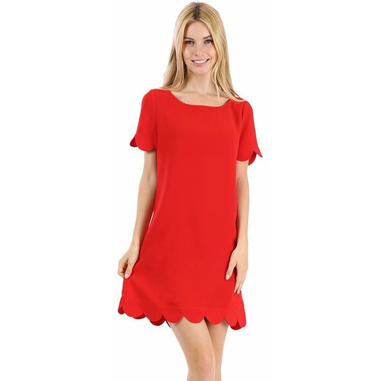 Kensie Scallop Dress in Red | Biology Boutique