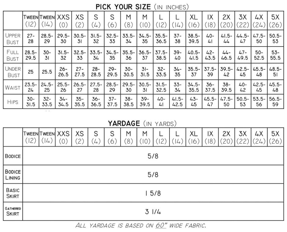 G O T H + G R U N G E (old size chart)#N# – George And Ginger Patterns