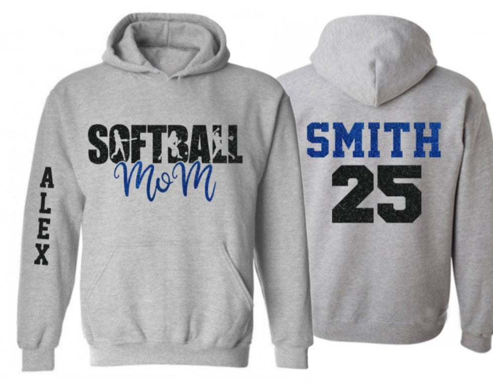 Glitter Softball Mom Hoodie | Customize with your Team & Colors | Adul ...