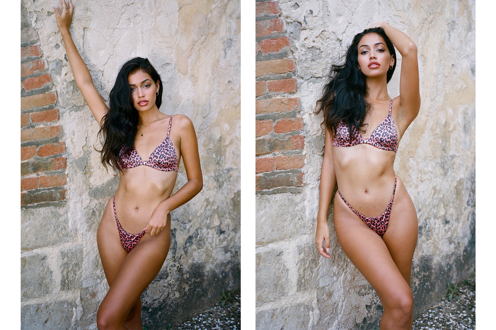 Cindy Kimberly wearing the Delight Peach Leopard Print triangle bra & thong