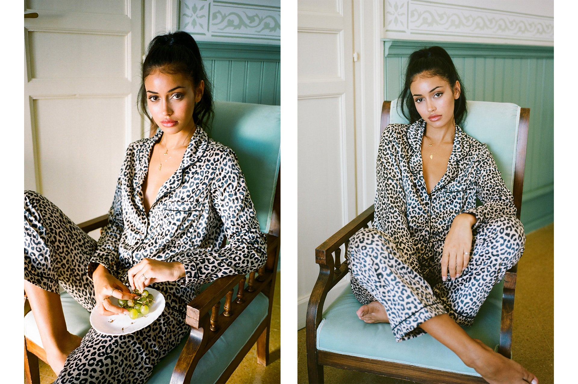 Cindy Kimberly wearing the Delight Latte Leopard Print PJ