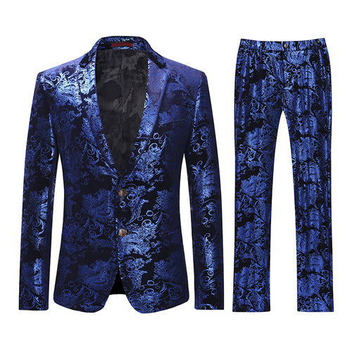 Mens 2-Piece Slim Fit Party Paisley Suit 4 Colors - Cloudstyle