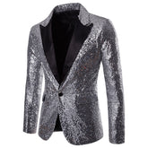 Silver Shiny Sequin Jacket Party Tuxedo Blazer -Cloudstyle