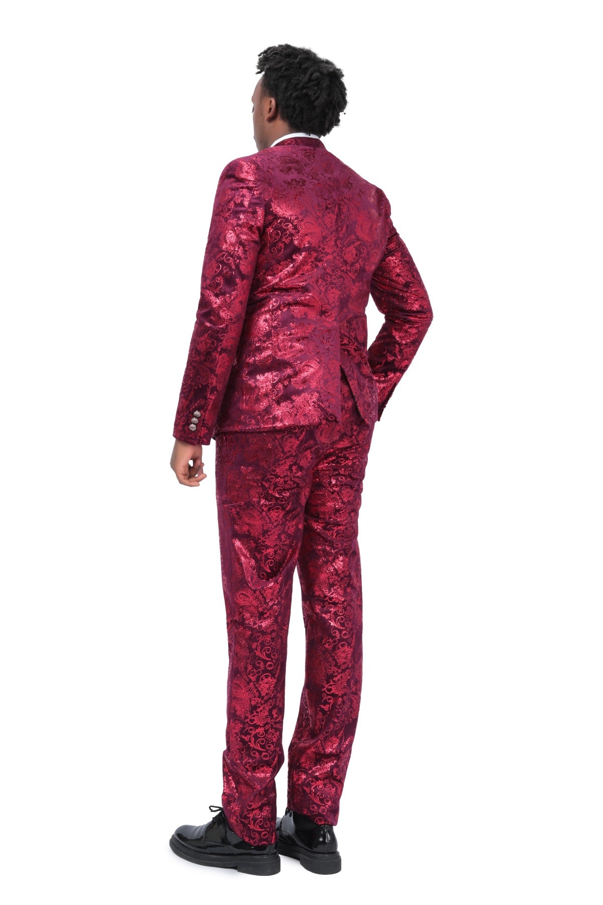 2-Piece Slim Fit Stylish Dress Floral Suit Red