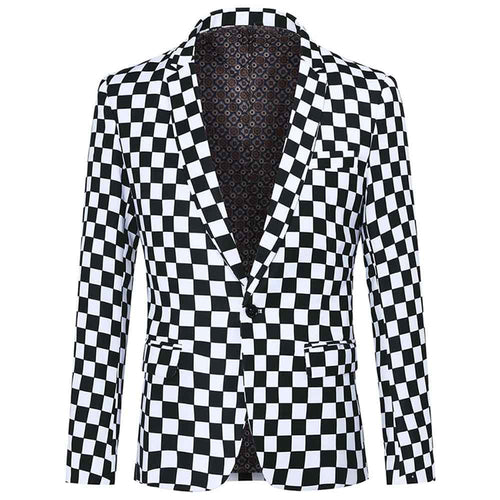 Checkerboard Print Blazer Slim Fit Plaid Blazer -Cloudstyle