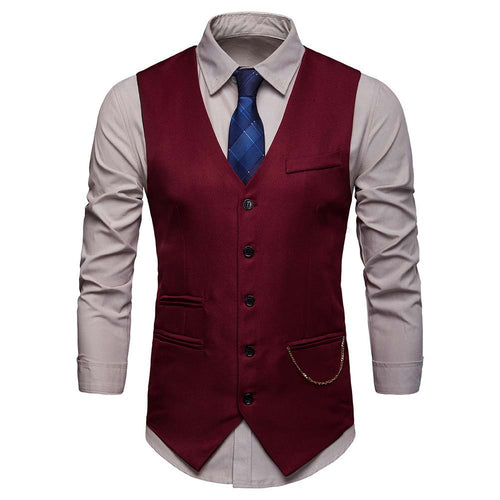 Mens Slim Fit Casual Fashion Vest Maroon - Cloudstyle