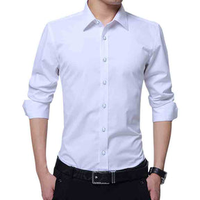 Mens Slim Fit Turn-Down Collar White Shirt - Cloudstyle