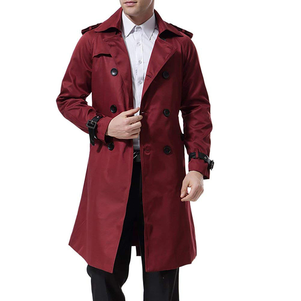 Slim Fit Belted Trench Coat Maroon