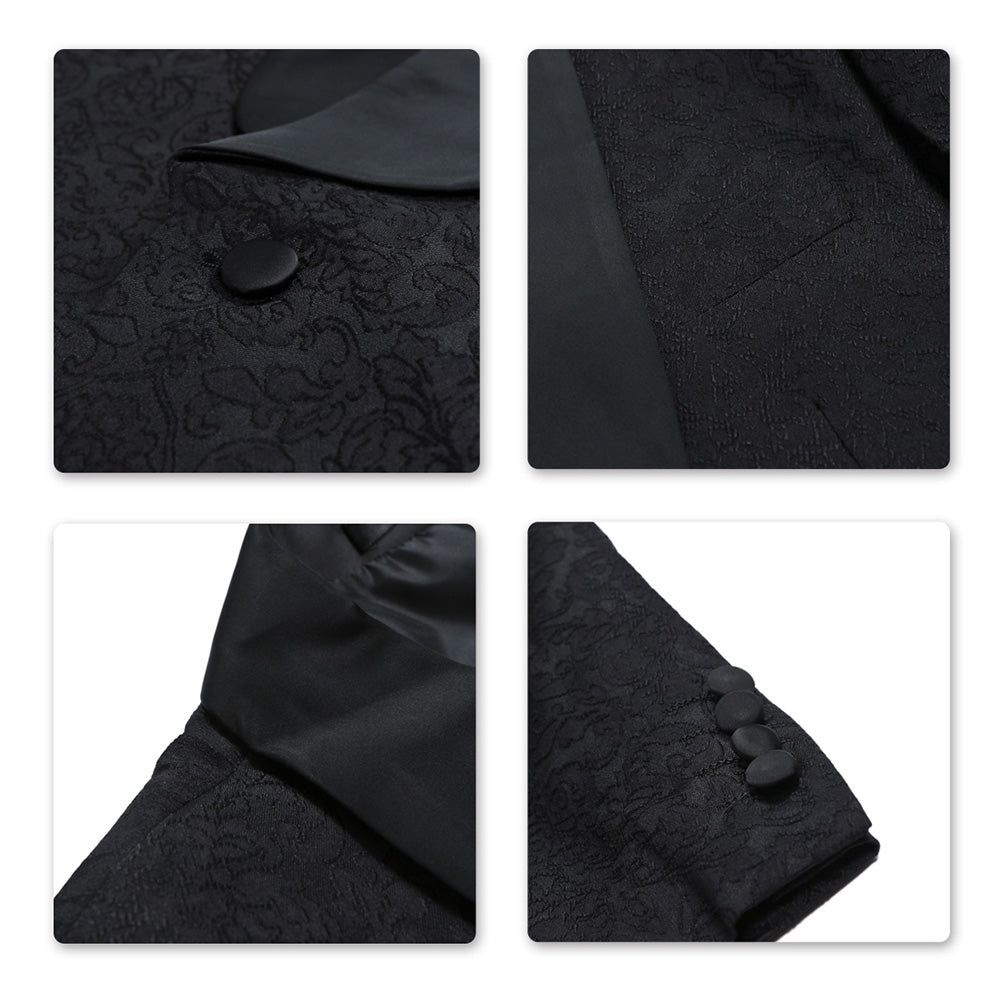 Mens 3-Piece Slim Fit Black Dress Paisley Suit - Cloudstyle