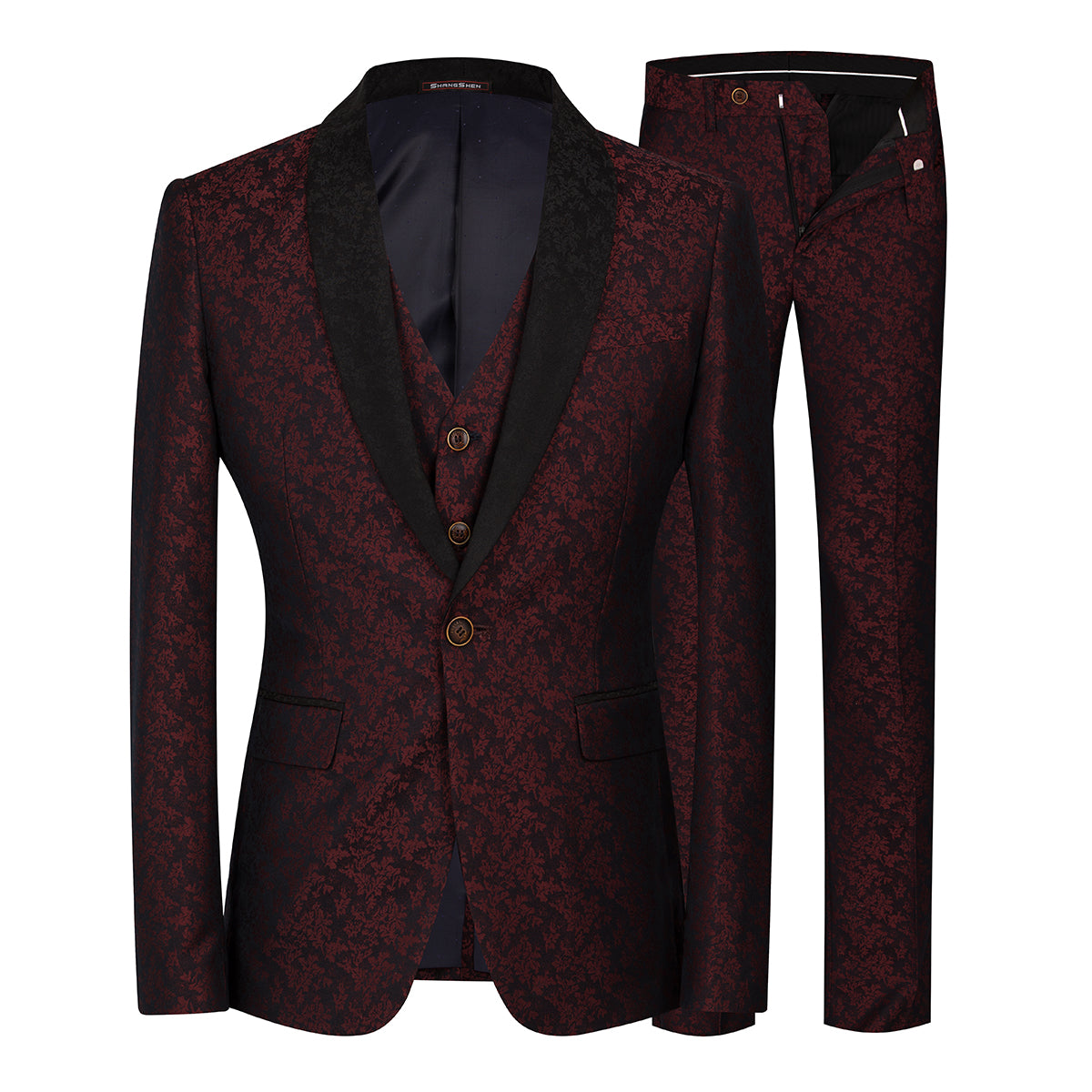 Mens 3-Piece Shawl Collar Skinny Paisley Suit 2 Colors - Cloudstyle