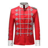 Red Plum Flower Print Military Uniform Blazer -Cloudstyle