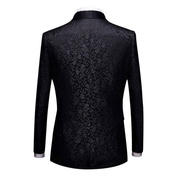 2-Piece Print Suit Slim Fit Paisley Black Suit -Cloudstyle