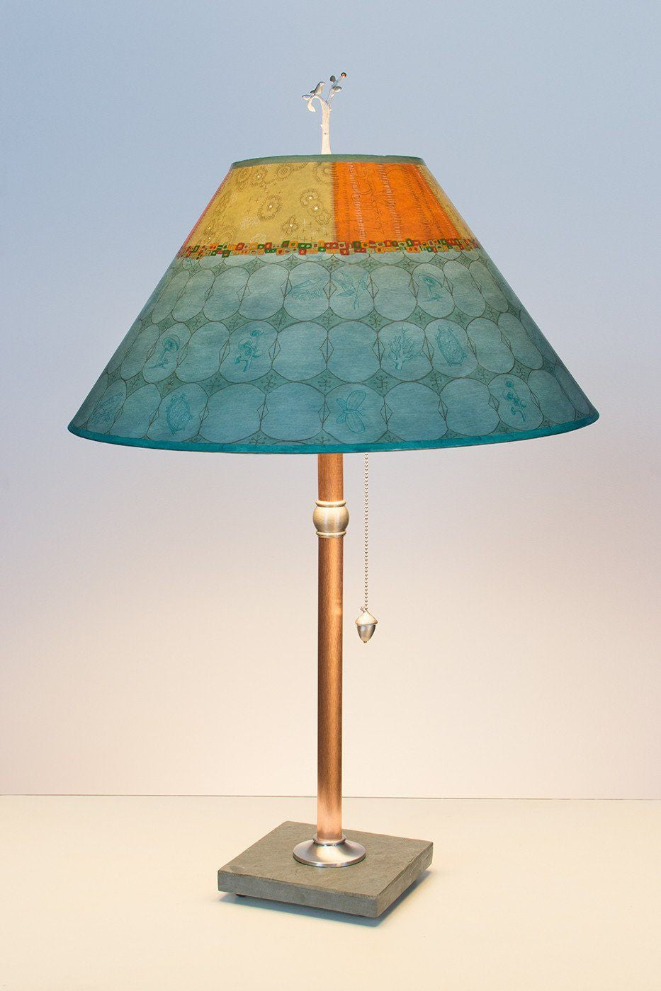 Copper Table Lamp with Large Conical Shade in Paradise Pool