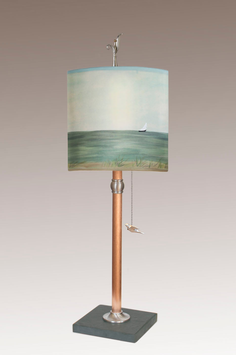 Copper Table Lamp with Medium Drum Shade in Shore