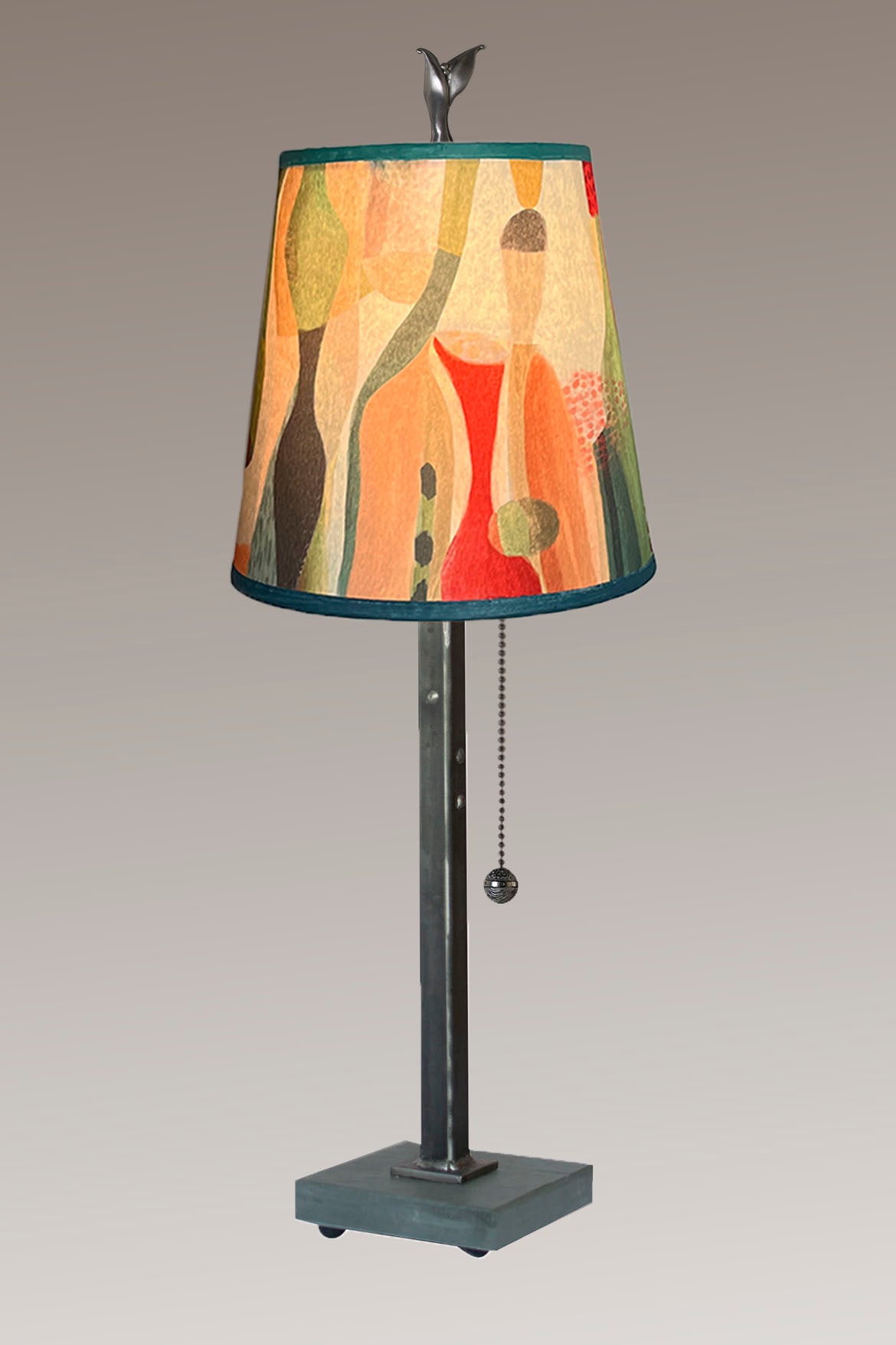 Steel Table Lamp with Small Drum Shade in Riviera in Poppy