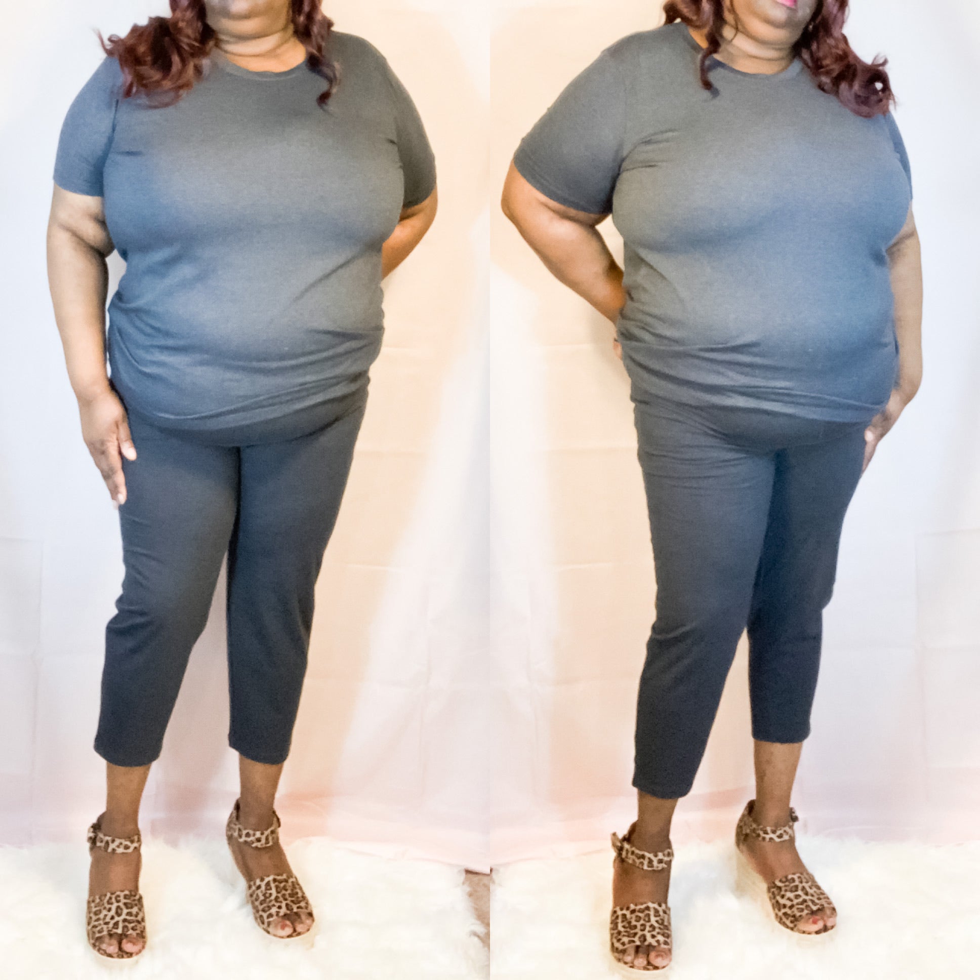 Tedy- Plus size Tshirt and leggings set with shin length leggings