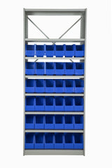 Front View of VISIPLAS BS264 Steel Shelving Kit with 8 Shelves and 36 x AP42 Picking Bins