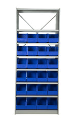 Front View of VISIPLAS BS274 Steel Shelving Kit with 8 Shelves and 24 x AP43 Picking Bins