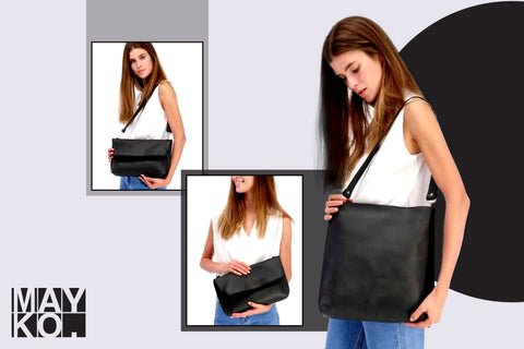 Convertible black leather handbag