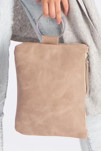 beige leather clutch bag