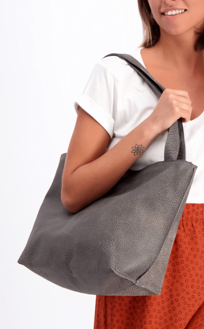 grey leather bag sale