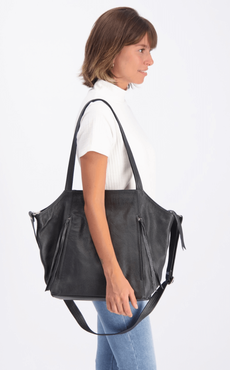 large leather tote bag with zipper