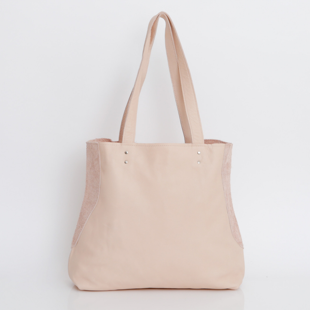 pink leather tote handbag