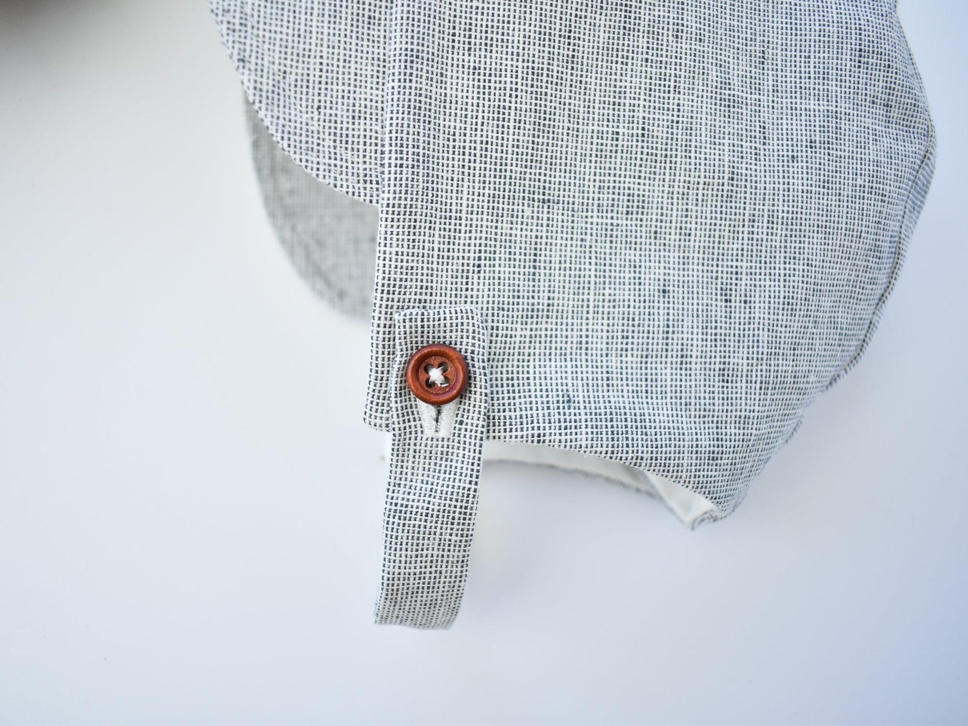 Button Baby Bonnet in Grey Chambray Linen