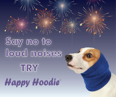 Happy Hoodie keeps dog calm and relieved from loud noises 