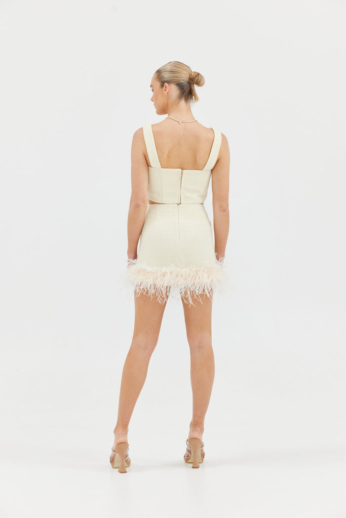 Halle Textured Sparkle Mini Skirt Ivory Bubish