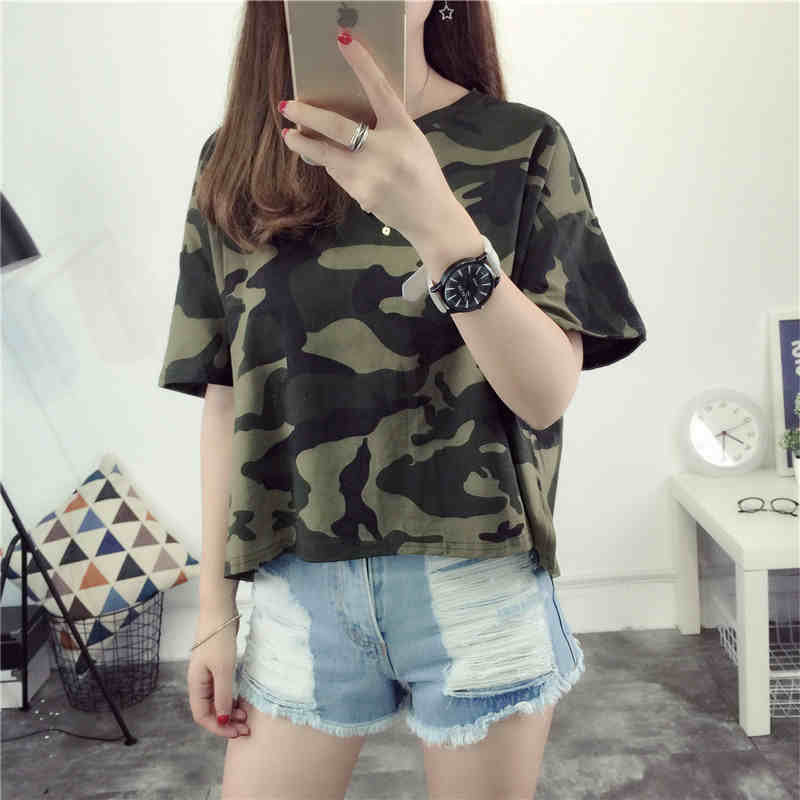 New Fashion Women clothing T shirts Camouflage Tee Letter T-shirt Women Top Short Sleeve Female tops