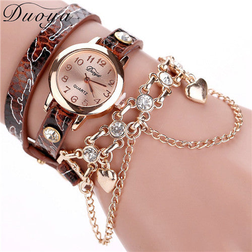 Duoya Dress Watches Luxury Heart Pendant Women Watches Women Bracelet Watch Women Wristwatches Relog