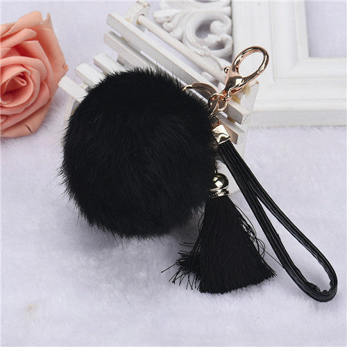 Alloy Rabbit Fur Pom Pom Keychain Key Ring With Tassel Hanging Plush Ball Ornaments Keyrings Car Key