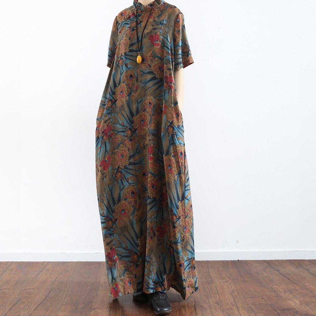 BABAKUD Summer Retro Chinese Style Loose Cotton Printed Robe Dress ...