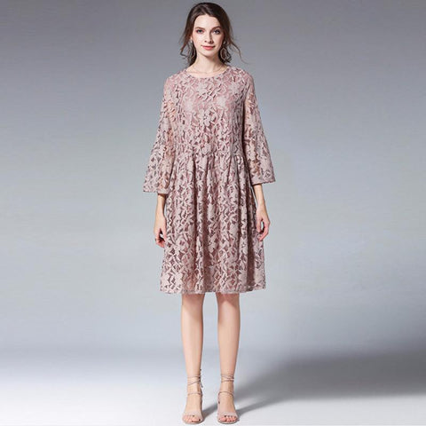 Lace Polyester Seven Percent Sleeve Women Plus Size Dress – Babakud